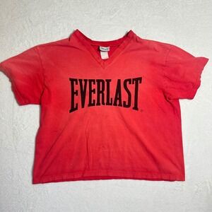 Vintage Everlast Womens XL Red V-Neck Graphic T-Shirt Boxy Crop Top Cotton